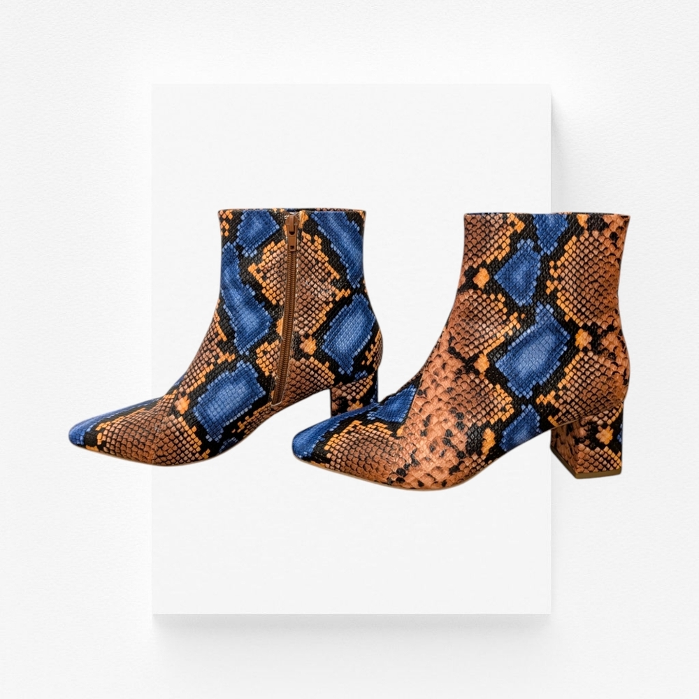 Coconuts by Matisse Cocoa Ankle Boots Block Heel Snakeskin Blue Multicolor 8